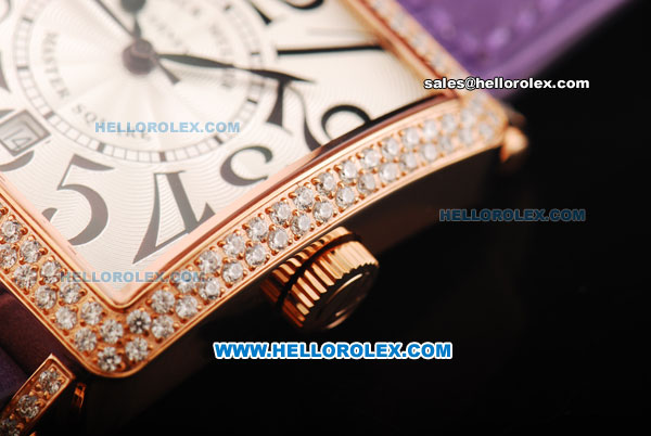 Franck Muller Master Square Swiss ETA 2824 Automatic Movement Rose Gold Case with Diamond Bezel and Purple Leather Strap - Click Image to Close
